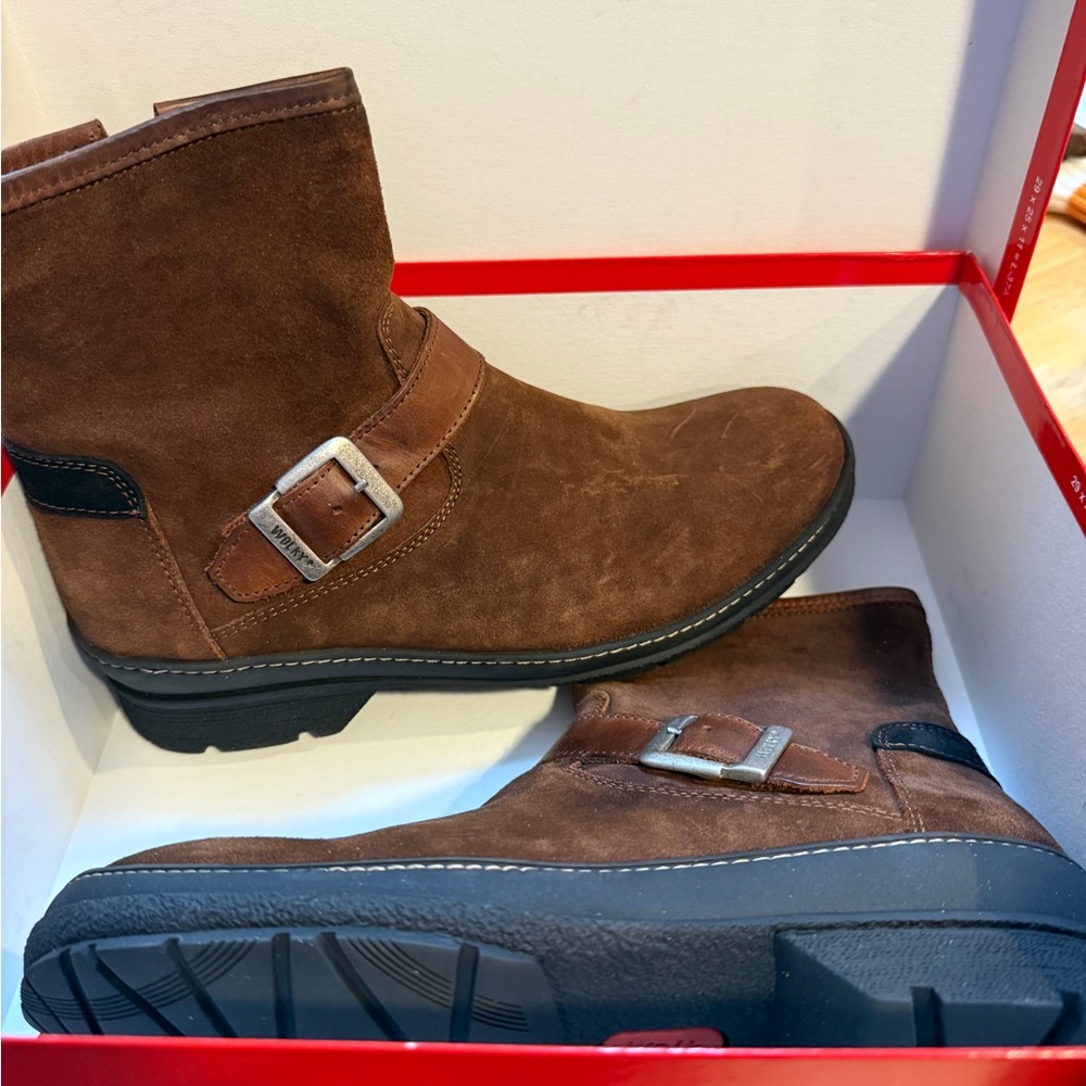 “Wolky” Brown Suede Ankle Boots with Buckle